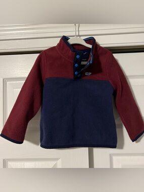 Vineyard Vines Red & Navy Colorblock Snap Fleece Snap Pullover